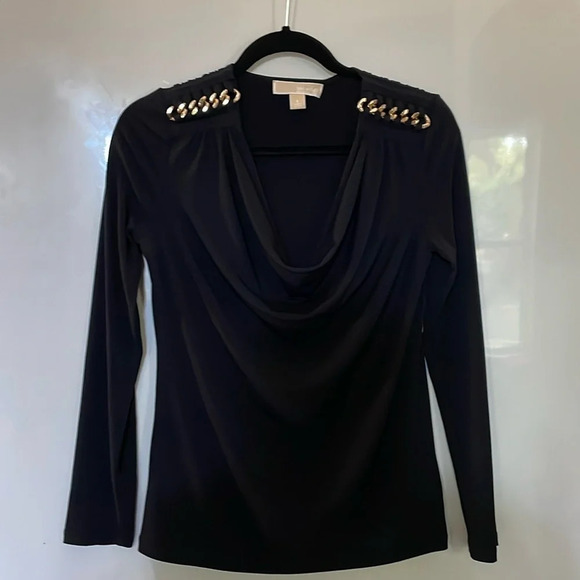 Michael Kors Shoulder Gold Chain Detail Cowl Neck Top Blouse Size Small - Picture 1 of 5